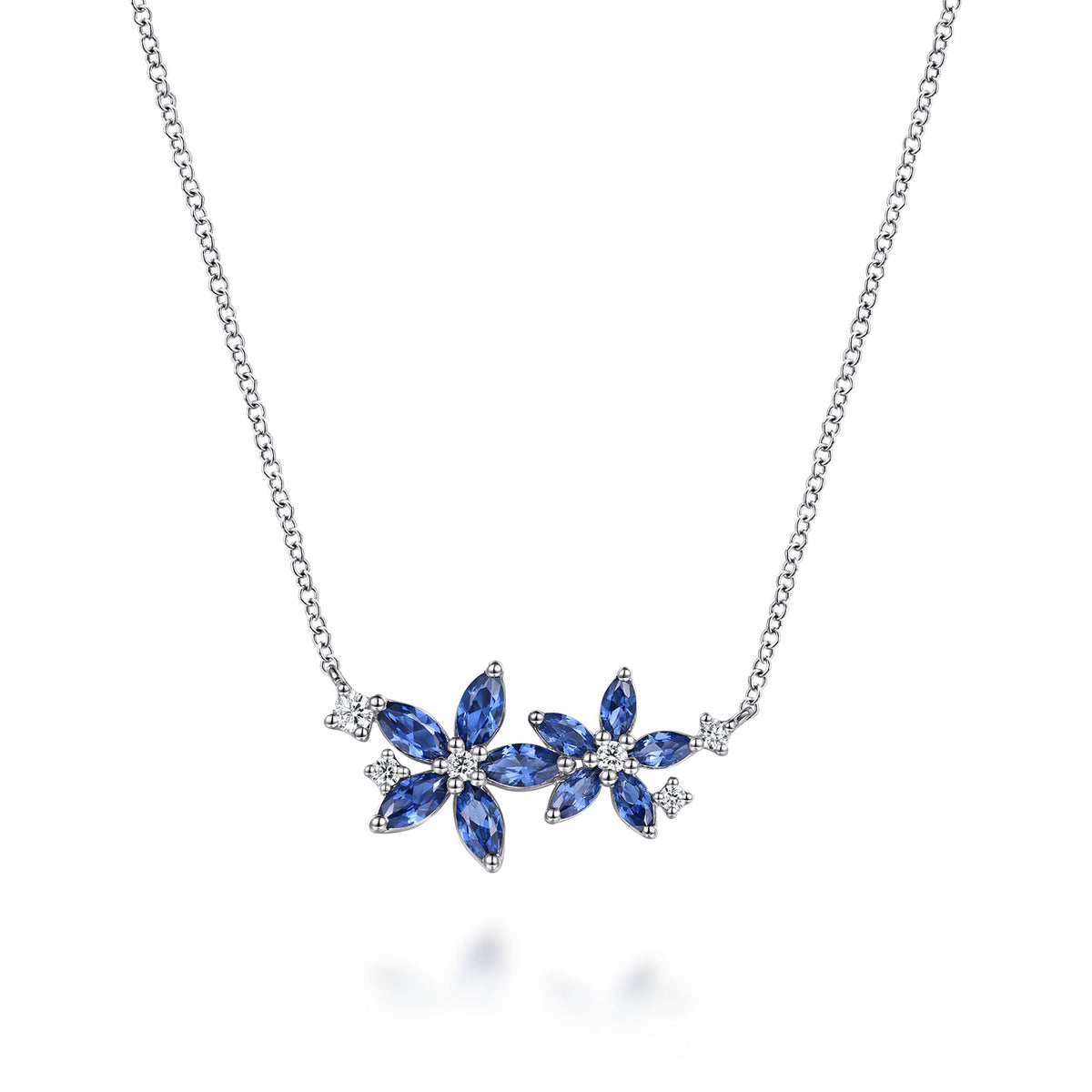14K White Gold Diamond and Marquise Sapphire Floral Pendant Necklace — Gabriel & Co. NK7879W45SA