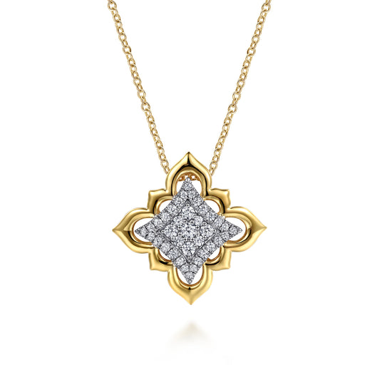 18K White & Yellow Gold Graduating Diamond Floral Pendant Necklace — Gabriel & Co. NK7885M84JJ