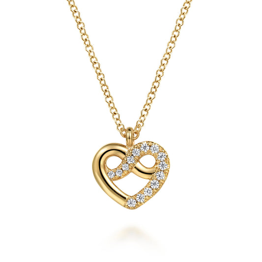 14K Yellow Gold Diamond Love Knot Heart Pendant Necklace — Gabriel & Co. NK7900Y45JJ