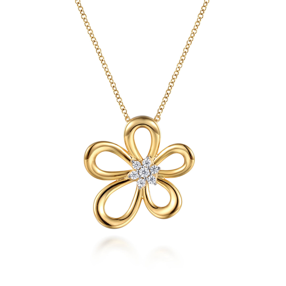 14K White & Yellow Gold Diamond Floral Pendant Necklace — Gabriel & Co. NK7933M45JJ