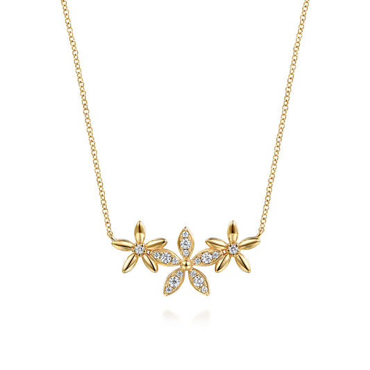 14K Yellow Gold Diamond Floral Bar Necklace — Gabriel & Co. NK7935Y45JJ