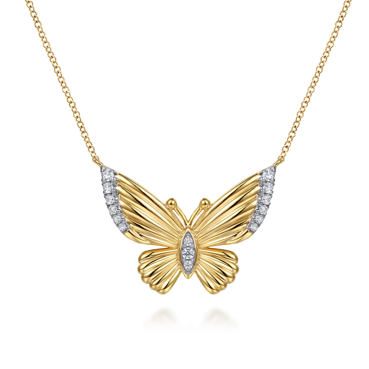 14K Yellow Gold Diamond Butterfly Pendant Necklace — Gabriel & Co. NK7938Y45JJ