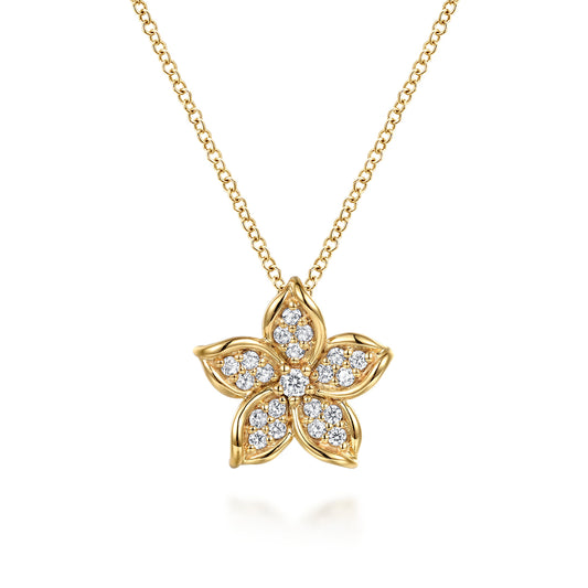 14K Yellow Gold Diamond Floral Pendant Necklace — Gabriel & Co. NK7939Y45JJ