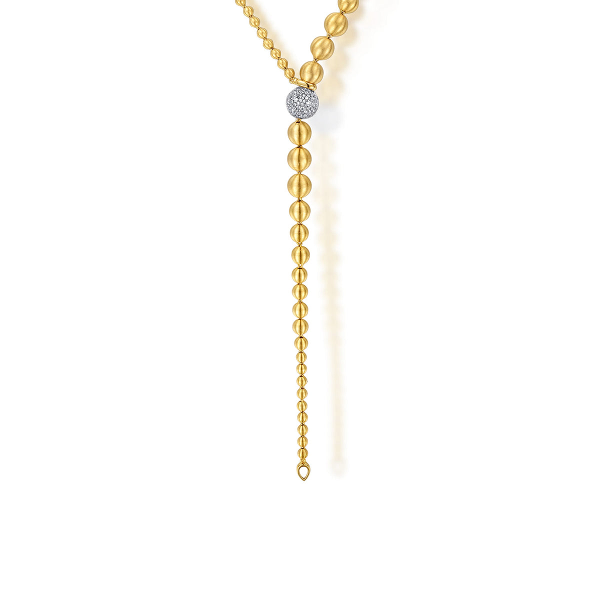 14K White & Yellow Gold Graduating Bujukan Beads and Diamond Y Necklace — Gabriel & Co. NK7958-24M45JJ