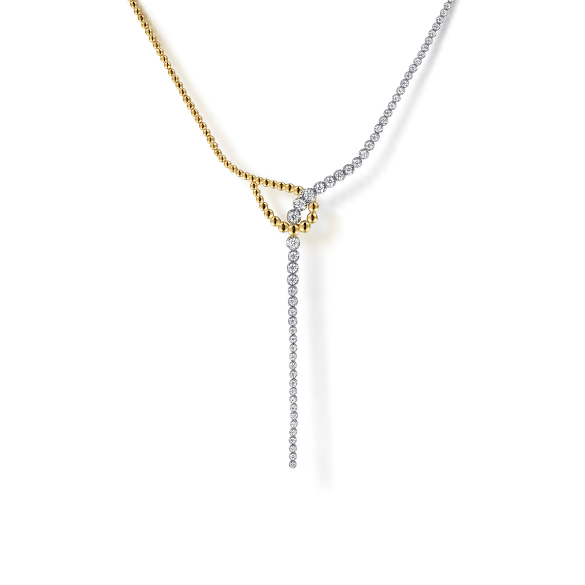 14K White & Yellow Gold Bujukan and Graduating Diamond Y Necklace — Gabriel & Co. NK7961M45JJ