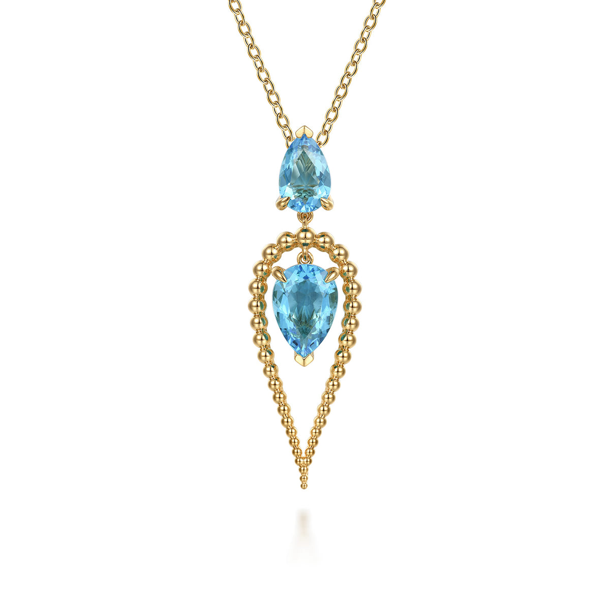 14K Yellow Gold Bujukan and Blue Topaz Pear Shape Pendant Drop Necklace — Gabriel & Co. NK7967Y4JBT