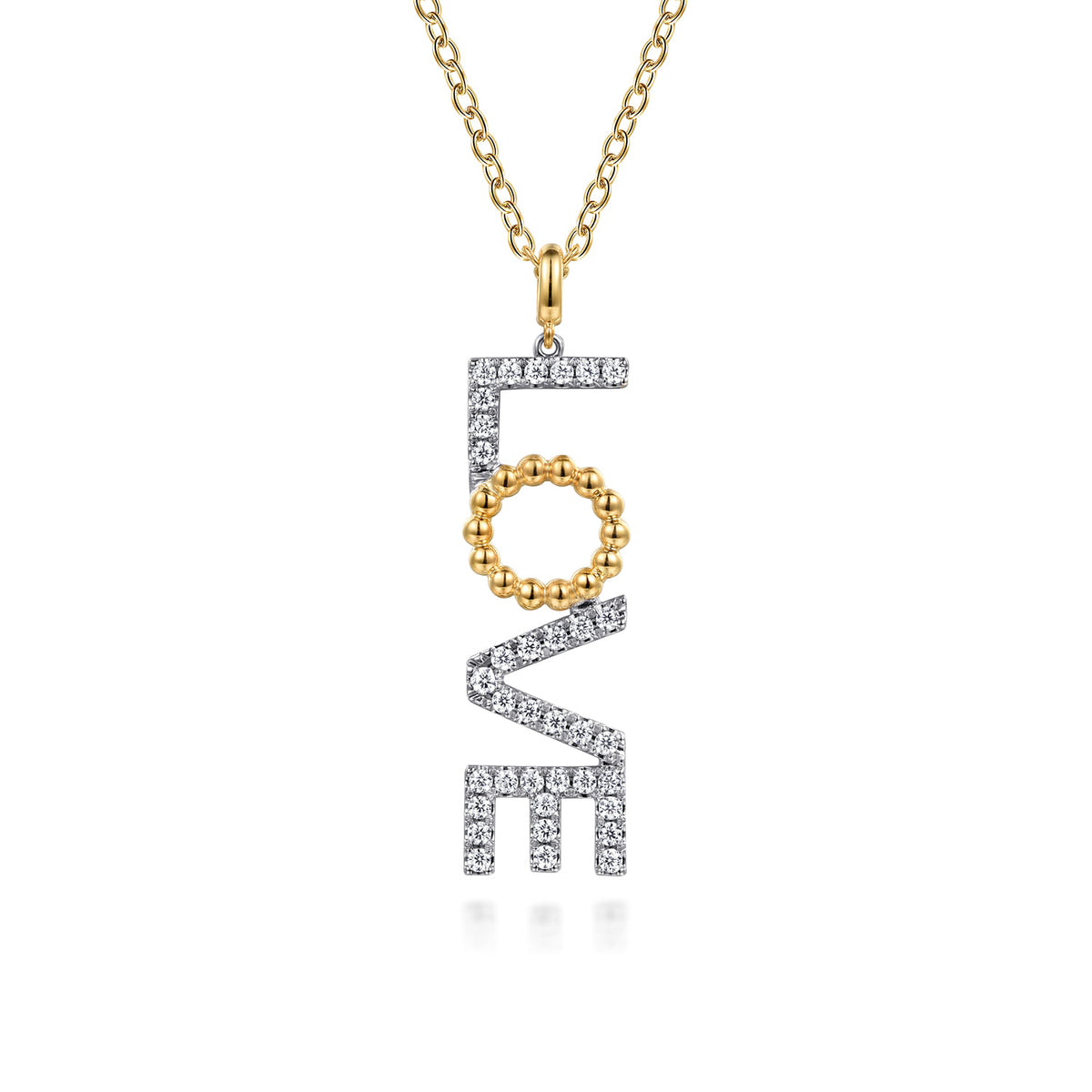 14K White & Yellow Gold Bujukan and Diamond Love Necklace — Gabriel & Co. NK7968-20M45JJ