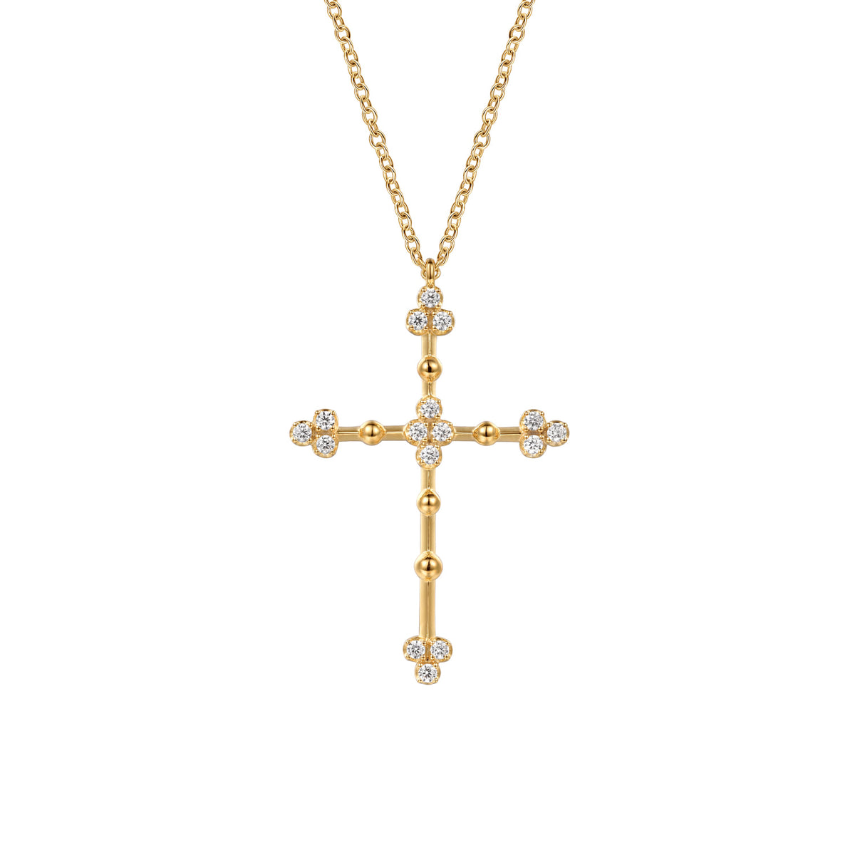 14K Yellow Gold Bujukan and Diamond Clover Cross Pendant Necklace — Gabriel & Co. NK7985Y45JJ