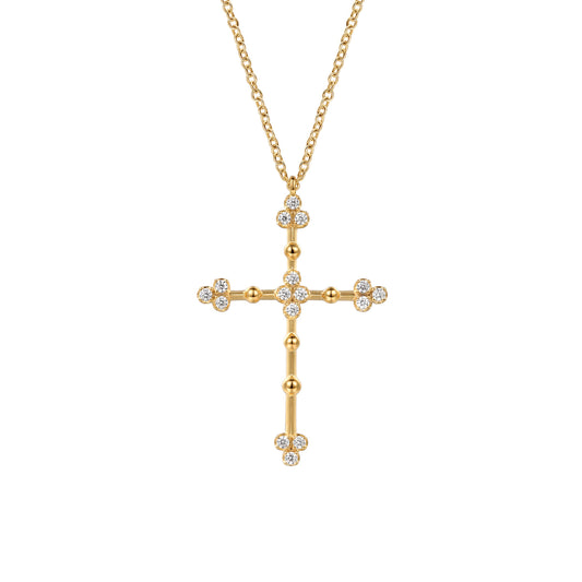 14K Yellow Gold Bujukan and Diamond Clover Cross Pendant Necklace — Gabriel & Co. NK7985Y45JJ