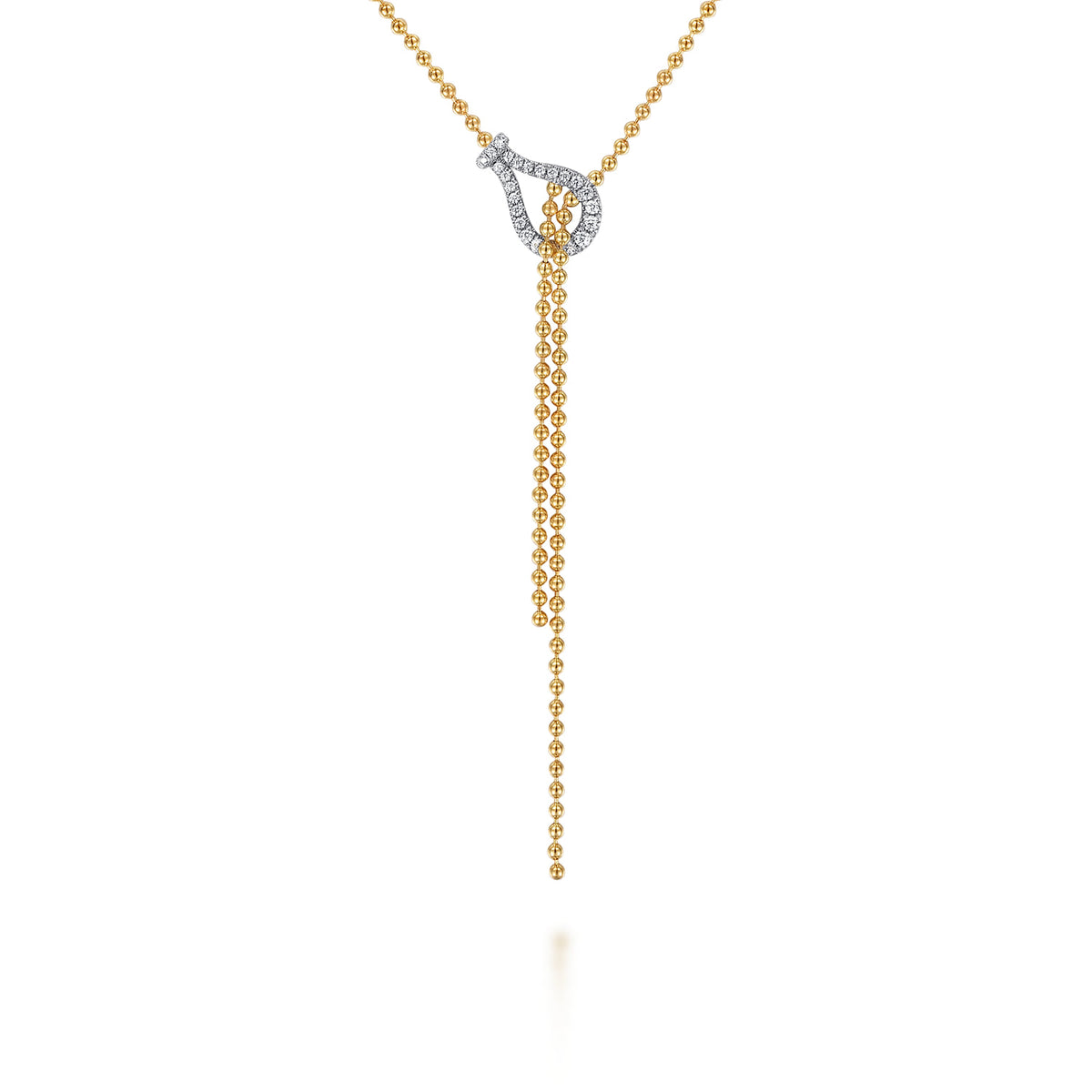14K White & Yellow Gold Bujukan and Diamond Stirrup Y Necklace — Gabriel & Co. NK7986M45JJ