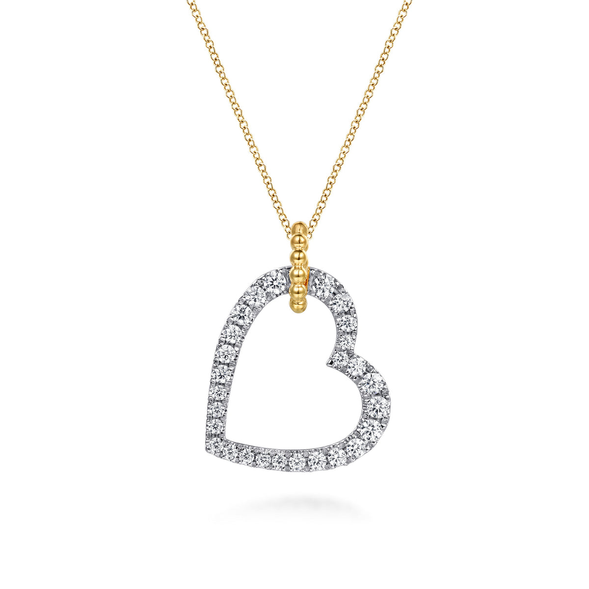 14K White & Yellow Gold Bujukan and Diamond Heart Pendant Necklace — Gabriel & Co. NK7991M45JJ