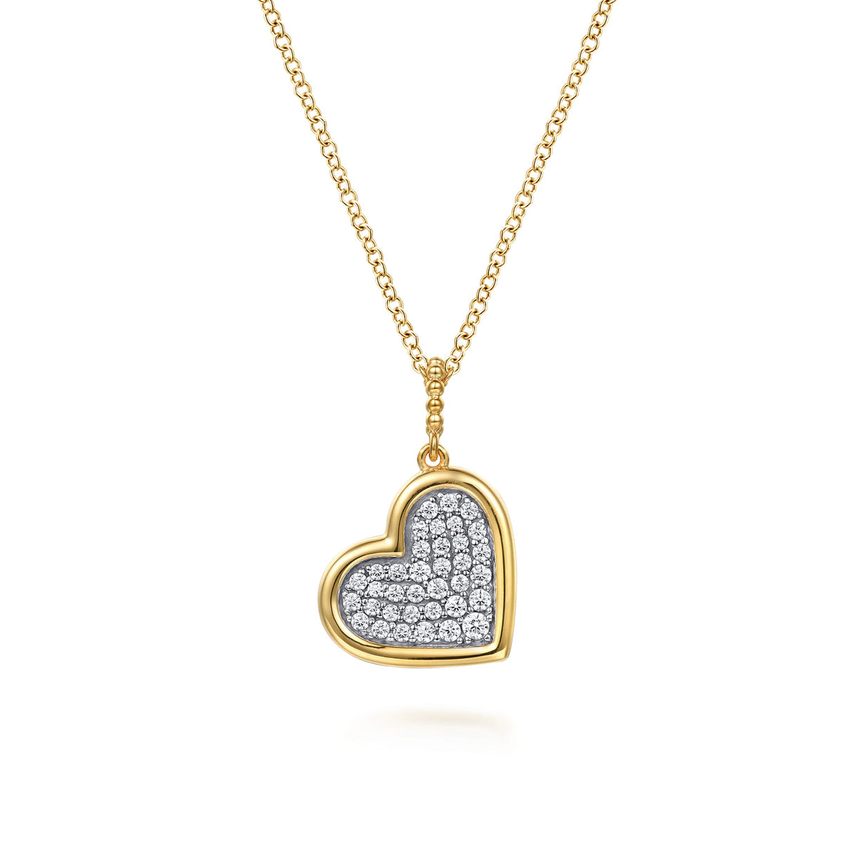 14K White & Yellow Gold Bujukan and Diamond Pave Heart Pendant Necklace — Gabriel & Co. NK7992M45JJ