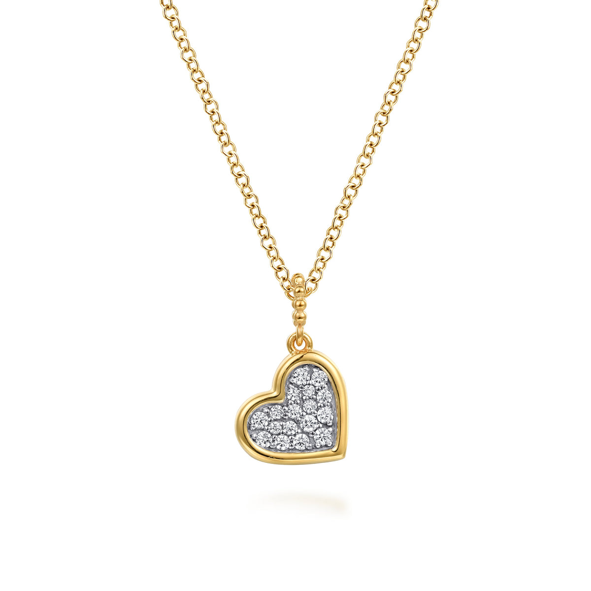 14K White & Yellow Gold Bujukan and Diamond Pave Heart Pendant Necklace — Gabriel & Co. NK7993M45JJ