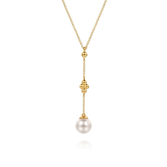 14K Yellow Gold Clover Bujukan and Pearl Drop Necklace — Gabriel & Co. NK7997Y4JPL