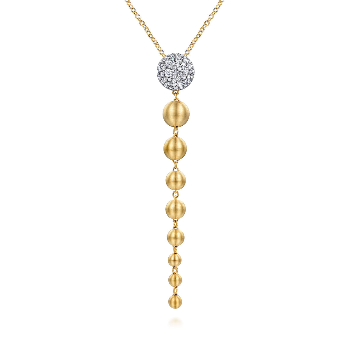 14K White & Yellow Gold Diamond and Bujukan Ball Graduating Drop Necklace — Gabriel & Co. NK8003M45JJ
