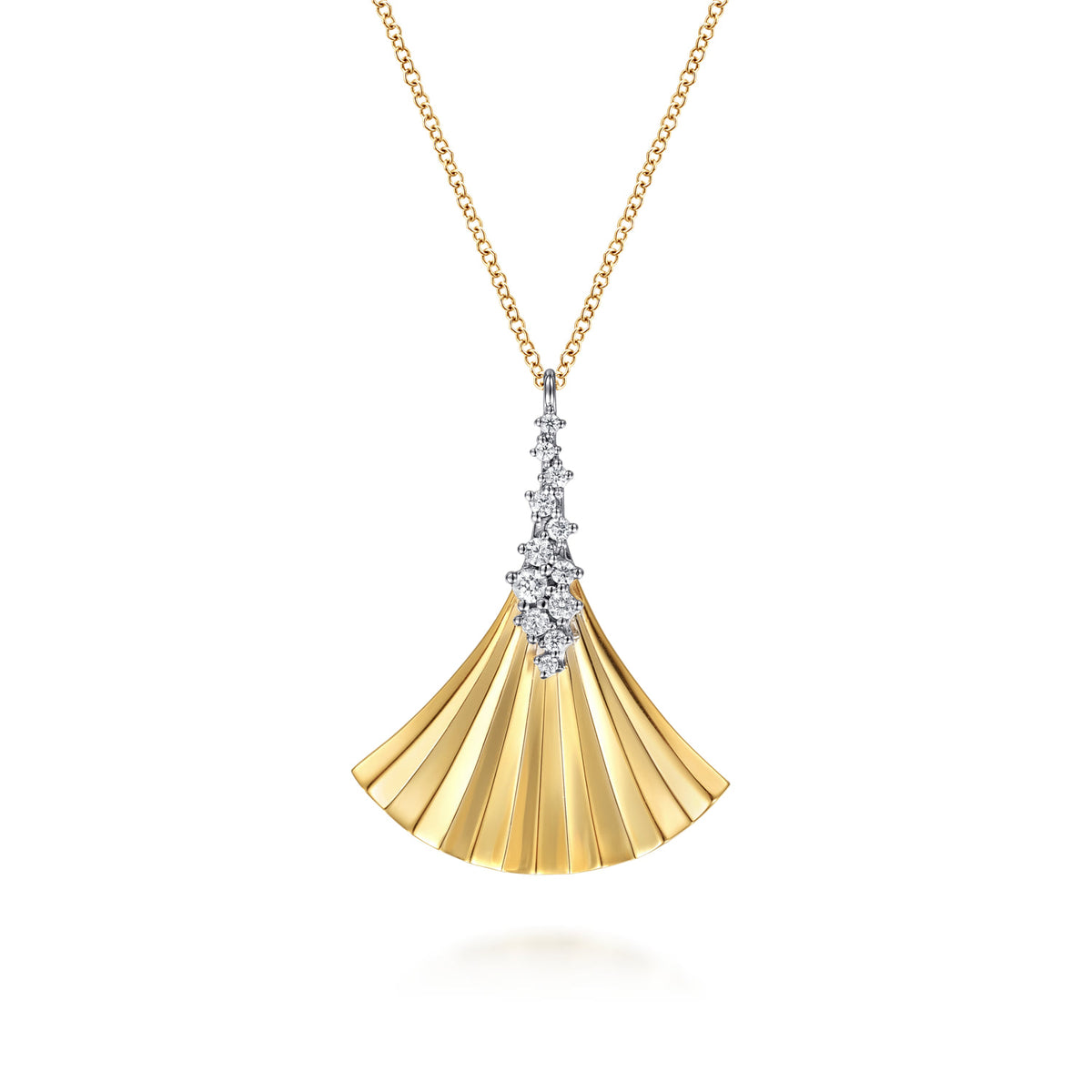 14K White & Yellow Gold Diamond and Diamond Cut Pendant Necklace — Gabriel & Co. NK8012M45JJ