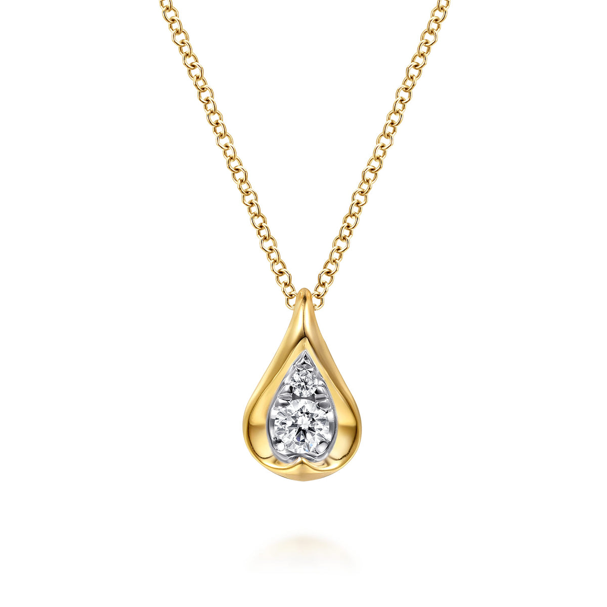 Pendant Necklace Teardrop 14K White and Yellow Gold Diamond 0.18ct — Gabriel & Co. NK8021M45JJ
