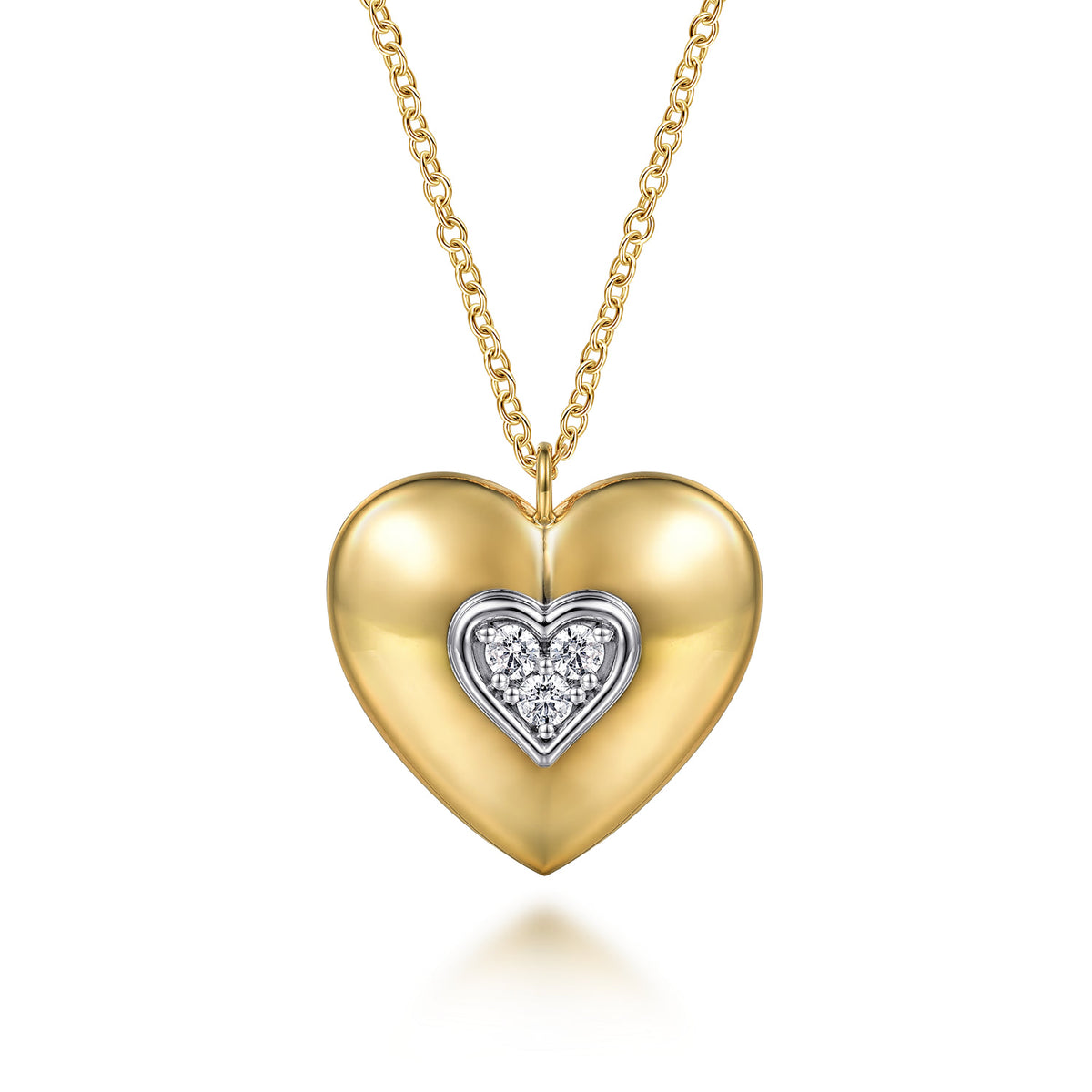 14K White & Yellow Gold Pave Diamond Heart Pendant Necklace — Gabriel & Co. NK8023-24M45JJ