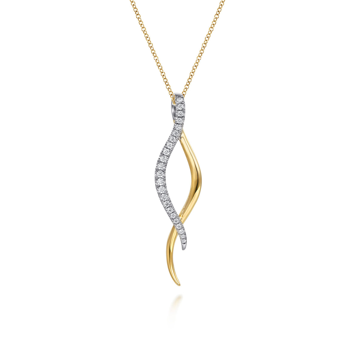 14K White & Yellow Gold Diamond Twisted Spike Drop Necklace — Gabriel & Co. NK8048M45JJ