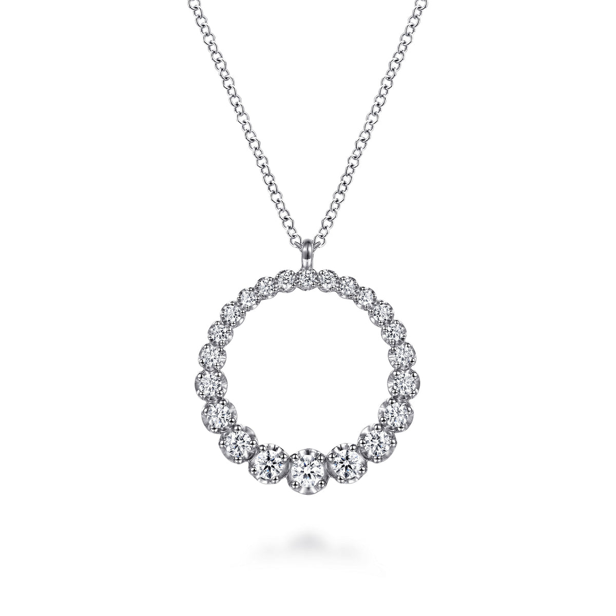 14K White Gold Diamond Graduating Circle Pendant Necklace — Gabriel & Co. NK8055W45JJ