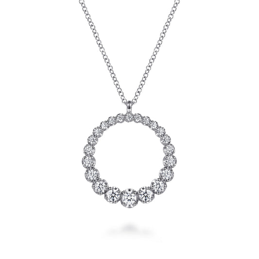 14K White Gold Diamond Graduating Circle Pendant Necklace — Gabriel & Co. NK8055W45JJ