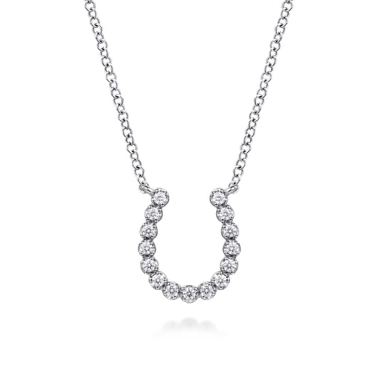 14K White Gold Diamond Horseshoe Pendant Necklace — Gabriel & Co. NK8056W45JJ
