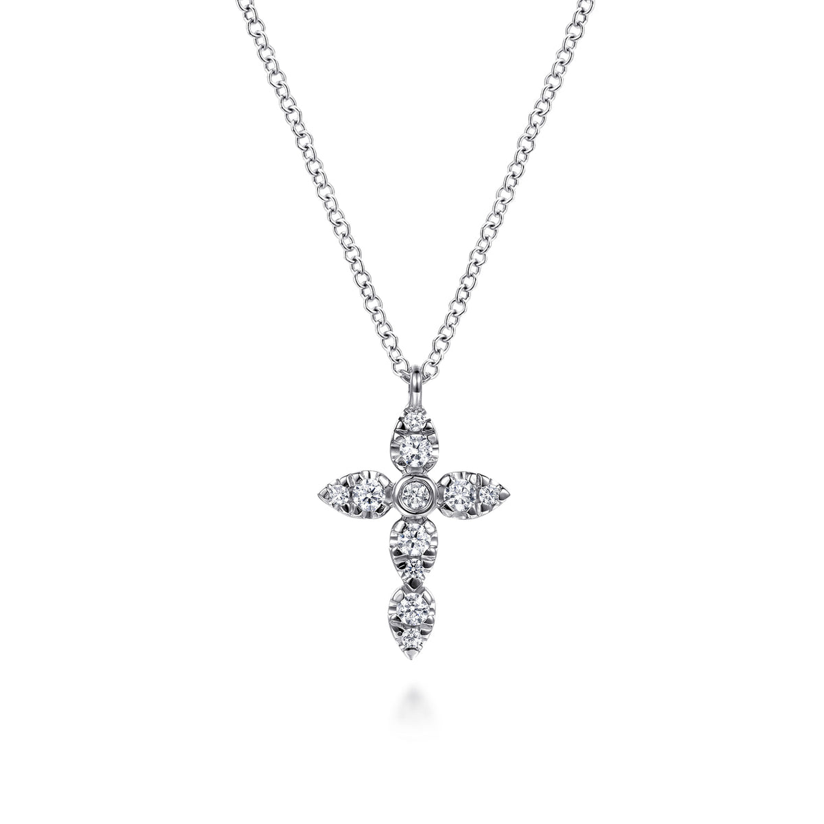 14K White Gold Diamond Cross Pendant Necklace — Gabriel & Co. NK8065W45JJ