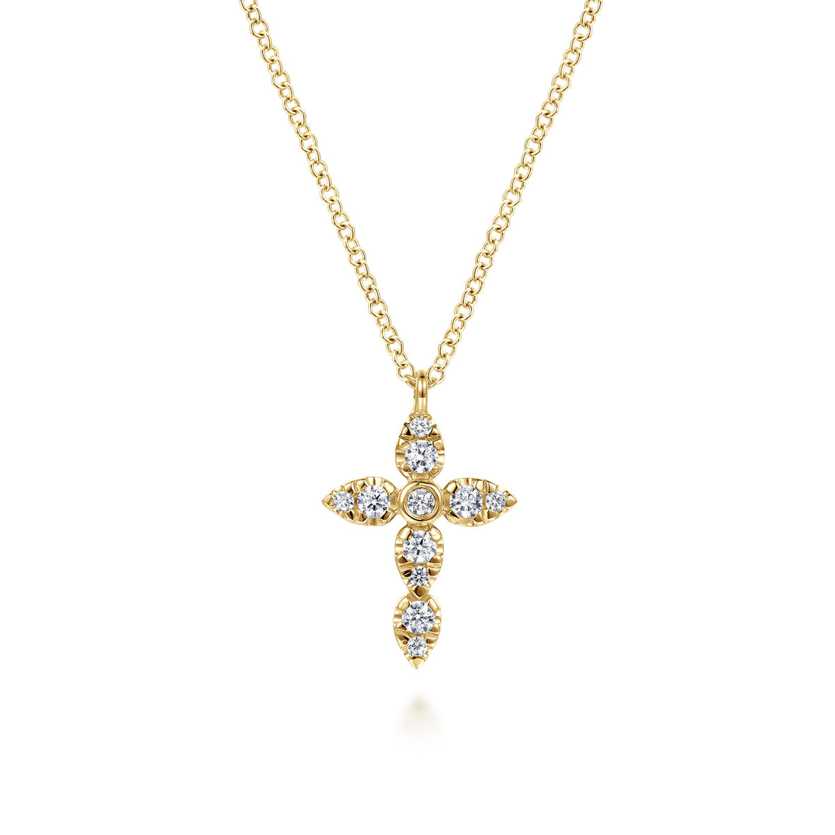 14K Yellow Gold Diamond Cross Pendant Necklace — Gabriel & Co. NK8065Y45JJ