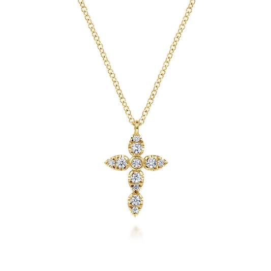 14K Yellow Gold Diamond Cross Pendant Necklace — Gabriel & Co. NK8065Y45JJ