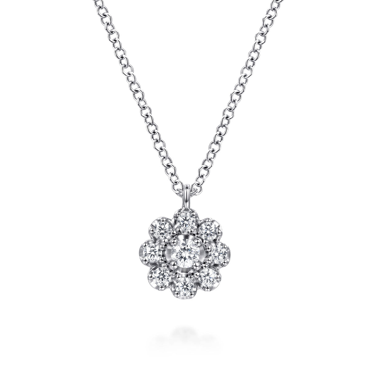 14K White Gold Diamond Floral Pendant Necklace — Gabriel & Co. NK8069W45JJ