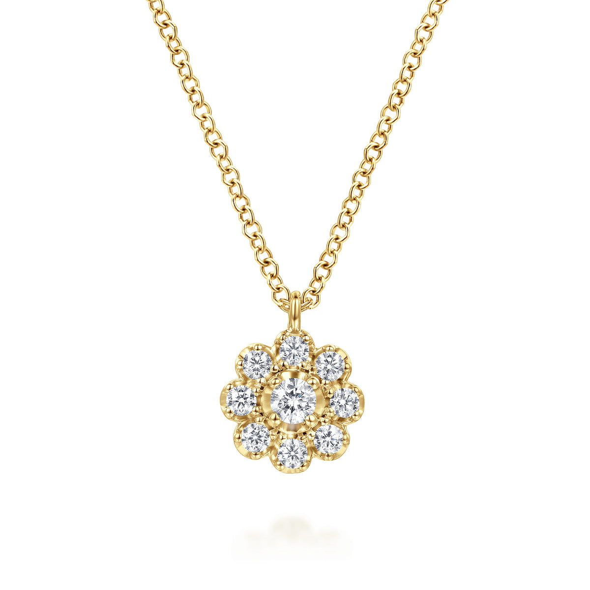 14K Yellow Gold Diamond Floral Pendant Necklace — Gabriel & Co. NK8069Y45JJ