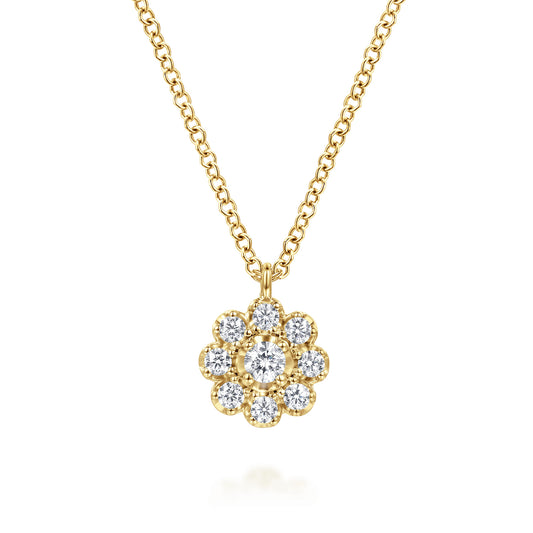 14K Yellow Gold Diamond Floral Pendant Necklace — Gabriel & Co. NK8069Y45JJ