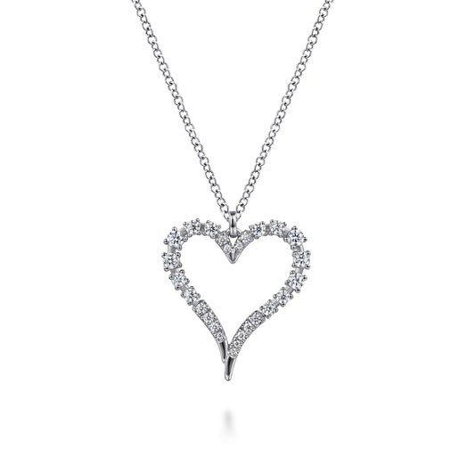 14K White Gold Diamond Heart Pendant Necklace — Gabriel & Co. NK8073W45JJ
