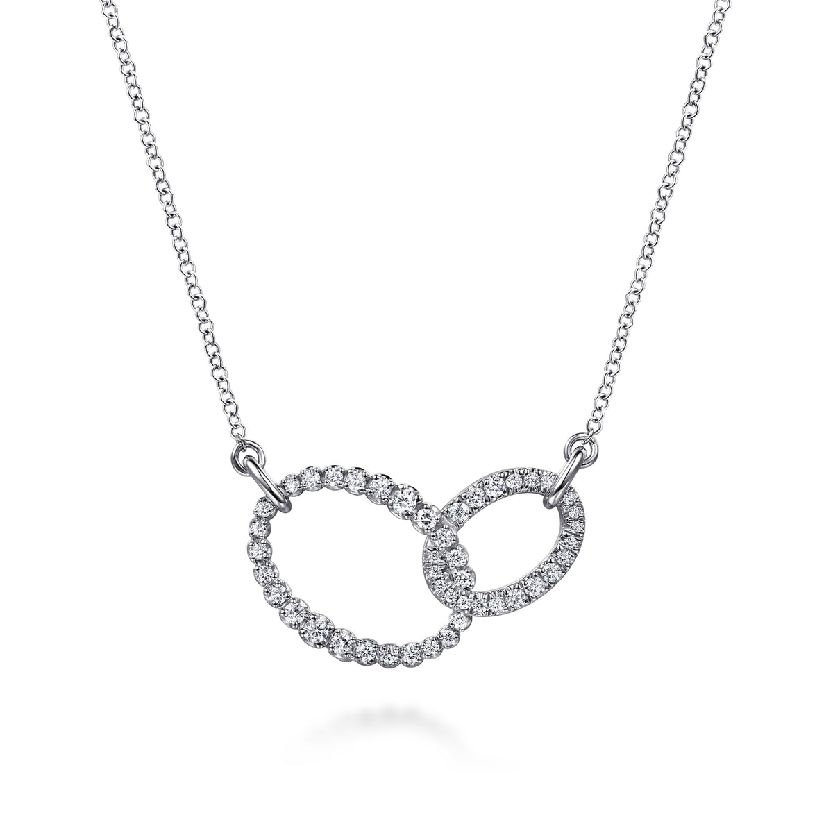 14K White Gold Diamond Interlocking Oval Link Diamond Necklace — Gabriel & Co. NK8076W45JJ