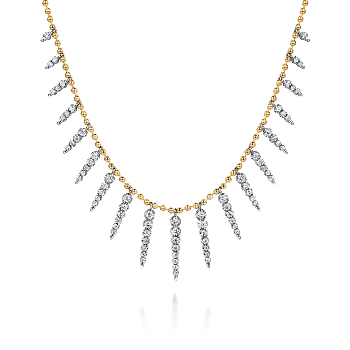 14K White & Yellow Gold Bead Chain Bujukan and Diamond Spike Droplet Necklace — Gabriel & Co. NK8079M45JJ