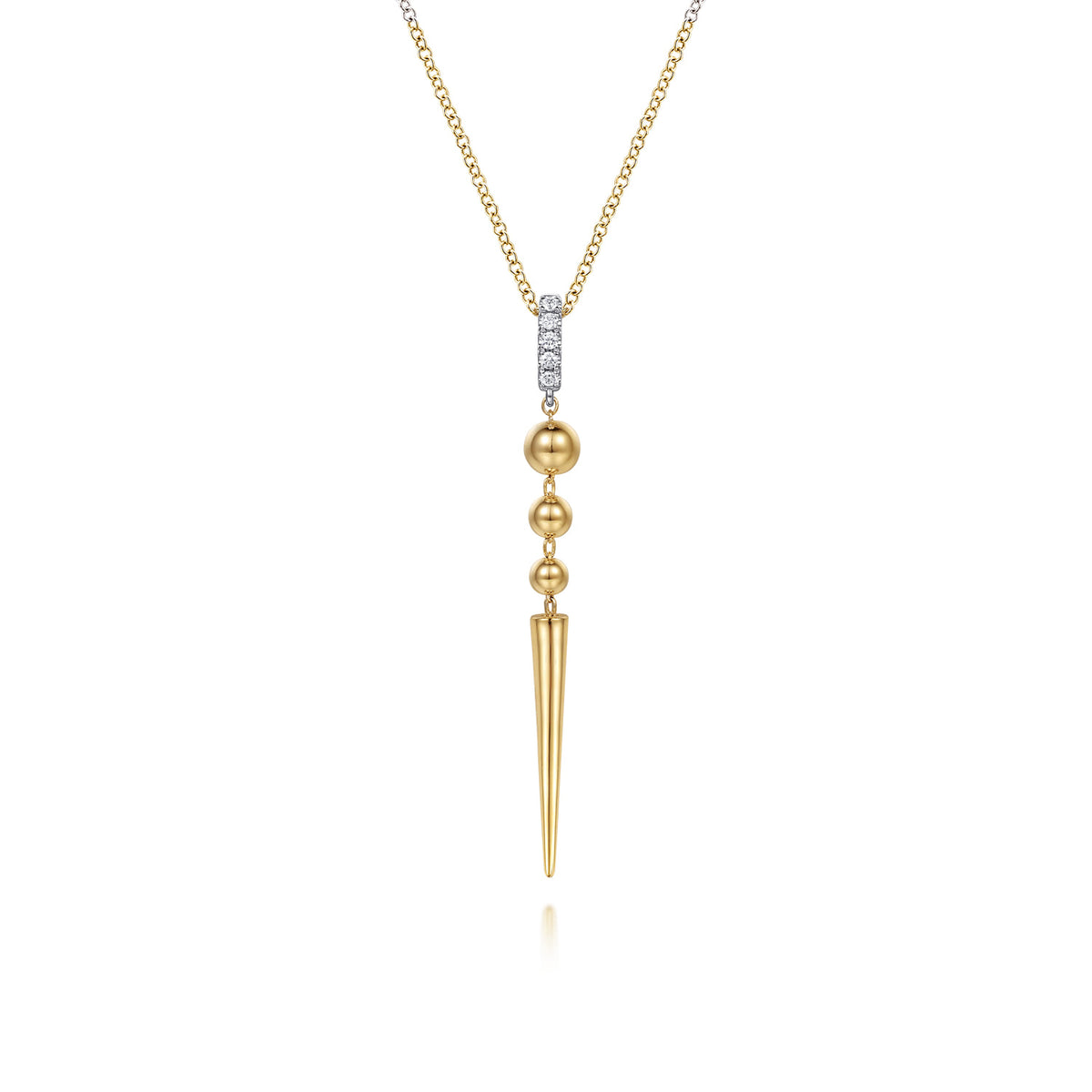 14K White & Yellow Gold Bujukan Bullet and Diamond Drop Necklace — Gabriel & Co. NK8085M45JJ