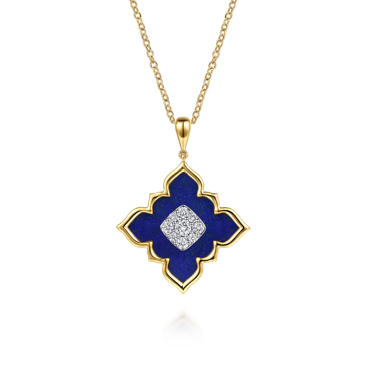 18K White & Yellow Gold Diamond and Lapis Floral Pendant Necklace — Gabriel & Co. NK8103M84LP