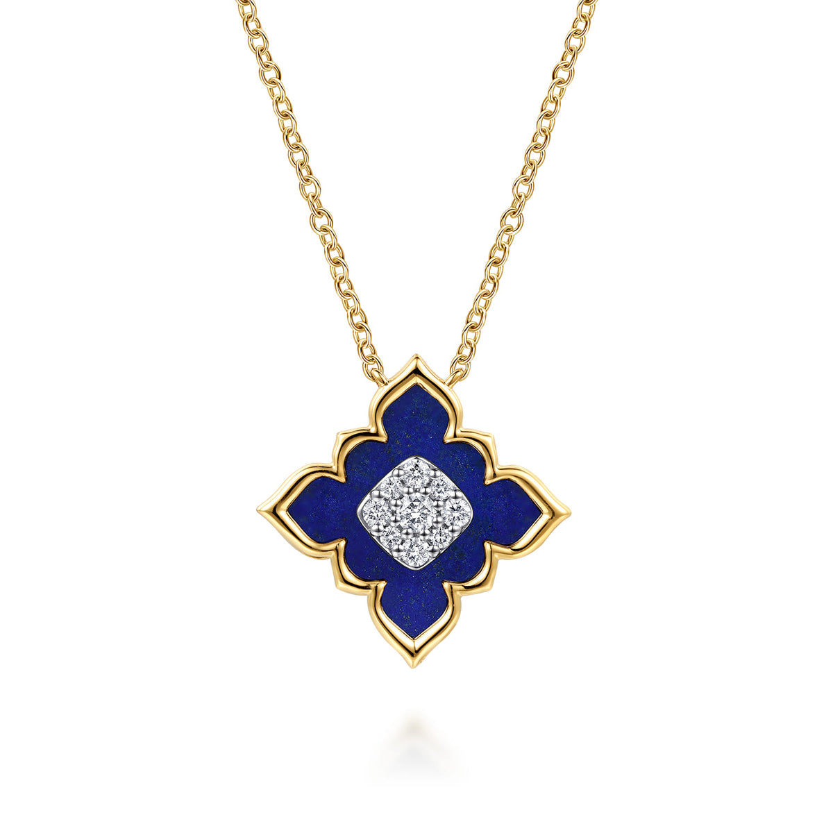 18K White & Yellow Gold Diamond and Lapis Floral Pendant Necklace — Gabriel & Co. NK8104M84LP