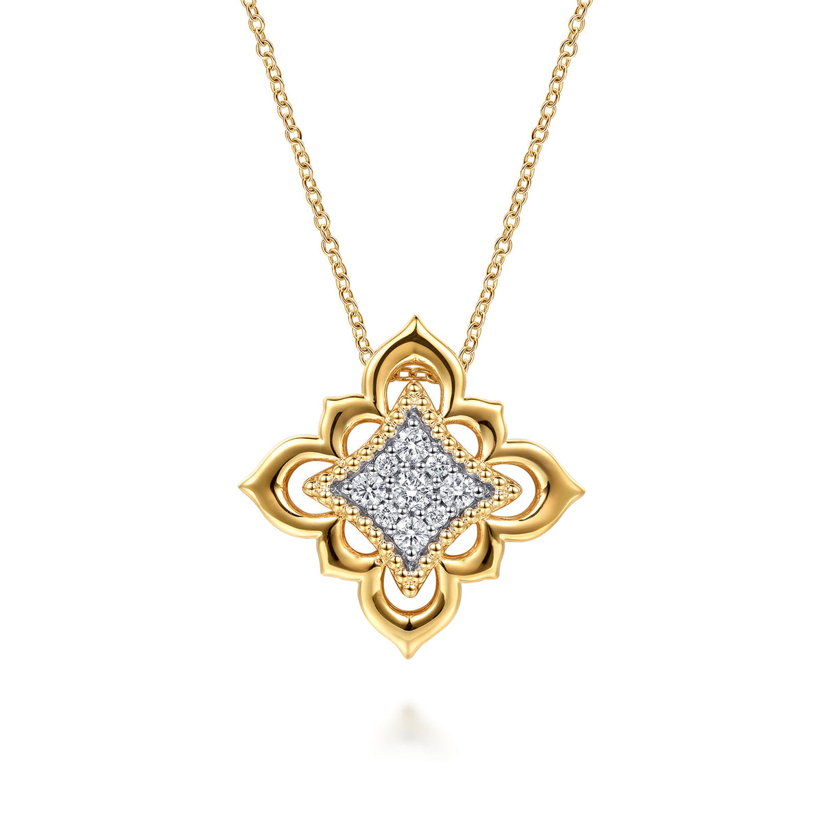18K Yellow Gold Bujukan and Diamond Floral Pendant Necklace — Gabriel & Co. NK8106Y84JJ