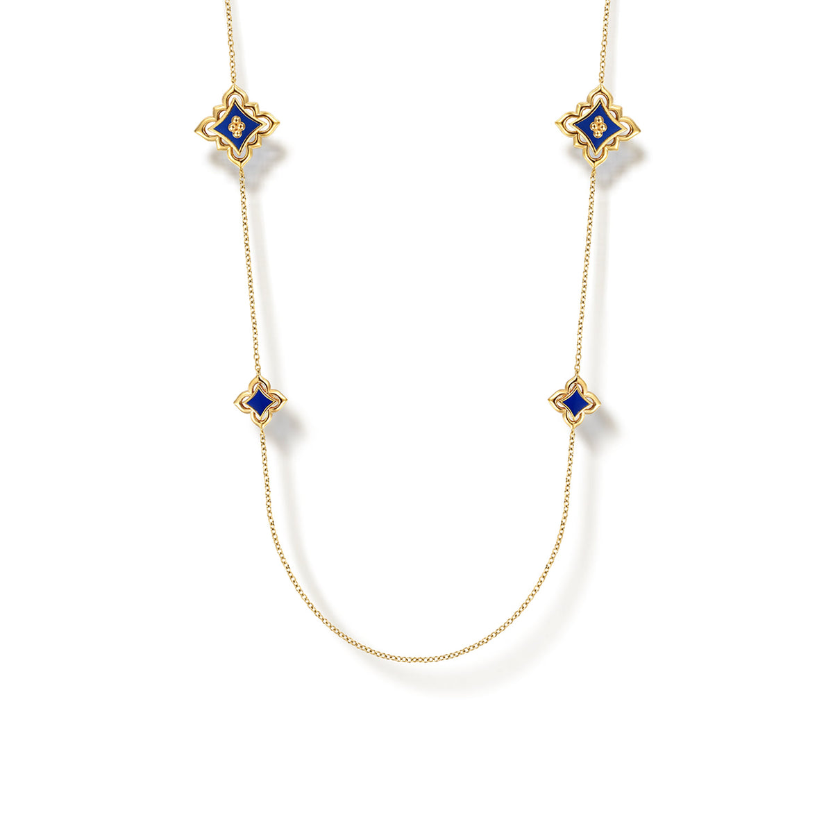 32 Inch 18K Yellow Gold Floral Station Necklace with Chrome Blue Enamel — Gabriel & Co. NK8108ELY8JJJ