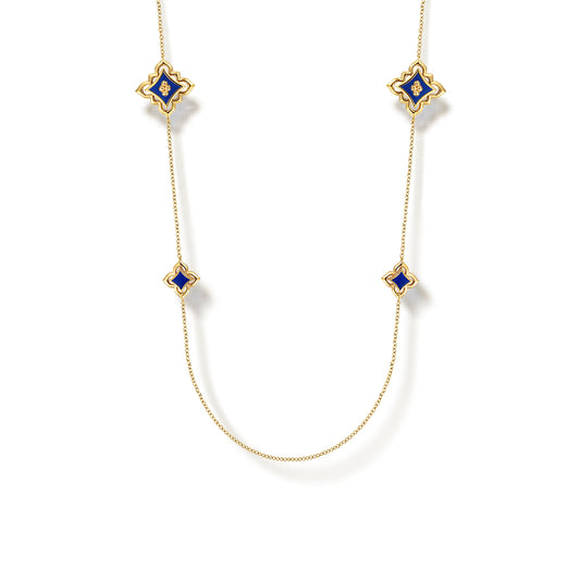 32 Inch 18K Yellow Gold Floral Station Necklace with Chrome Blue Enamel — Gabriel & Co. NK8108ELY8JJJ
