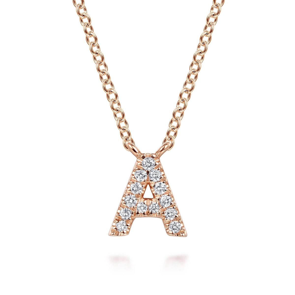 14K Pink Gold Diamond A Initial Pendant Necklace — Gabriel & Co. NK8132A-K45JJ
