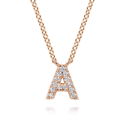 14K Pink Gold Diamond A Initial Pendant Necklace — Gabriel & Co. NK8132A-K45JJ