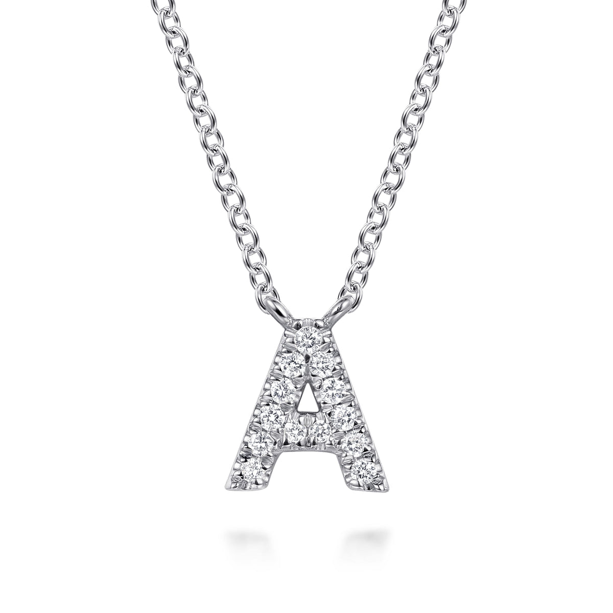 14K White Gold Diamond A Initial Pendant Necklace — Gabriel & Co. NK8132A-W45JJ
