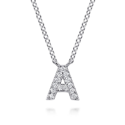 14K White Gold Diamond A Initial Pendant Necklace — Gabriel & Co. NK8132A-W45JJ