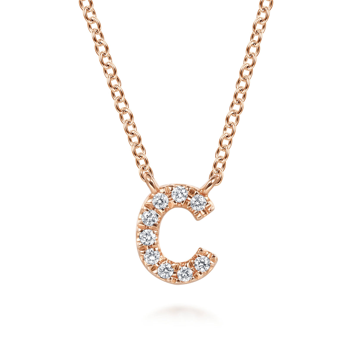14K Pink Gold Diamond C Initial Pendant Necklace — Gabriel & Co. NK8132C-K45JJ