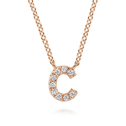 14K Pink Gold Diamond C Initial Pendant Necklace — Gabriel & Co. NK8132C-K45JJ