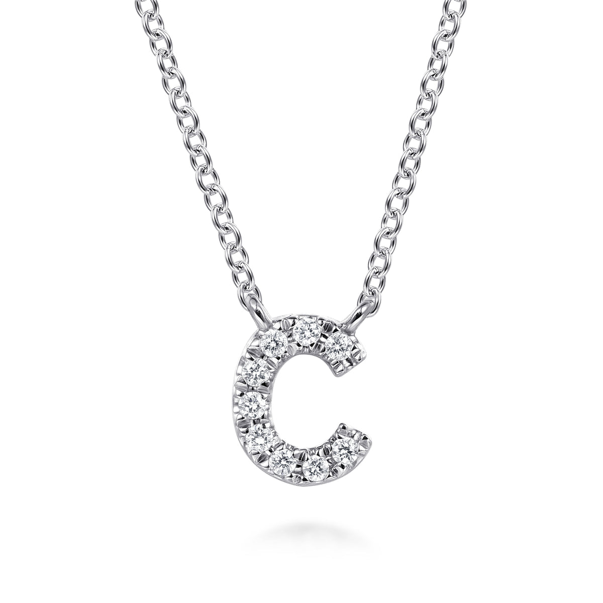14K White Gold Diamond C Initial Pendant Necklace — Gabriel & Co. NK8132C-W45JJ