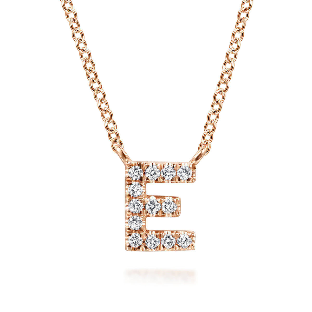 14K Pink Gold Diamond E Initial Pendant Necklace — Gabriel & Co. NK8132E-K45JJ
