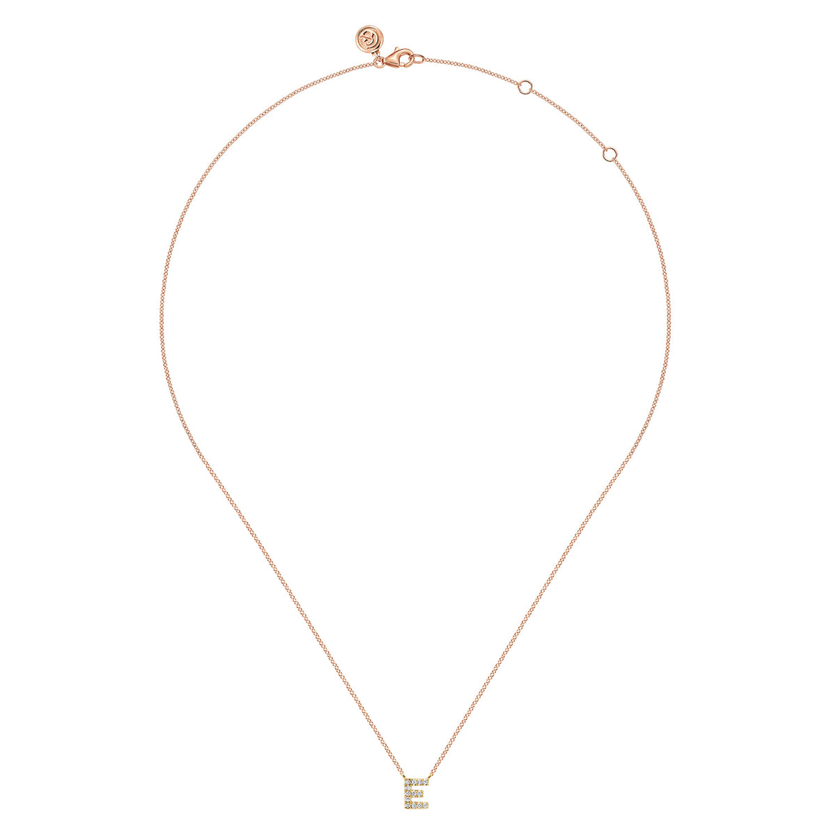 14K Pink Gold Diamond E Initial Pendant Necklace — Gabriel & Co. NK8132E-K45JJ